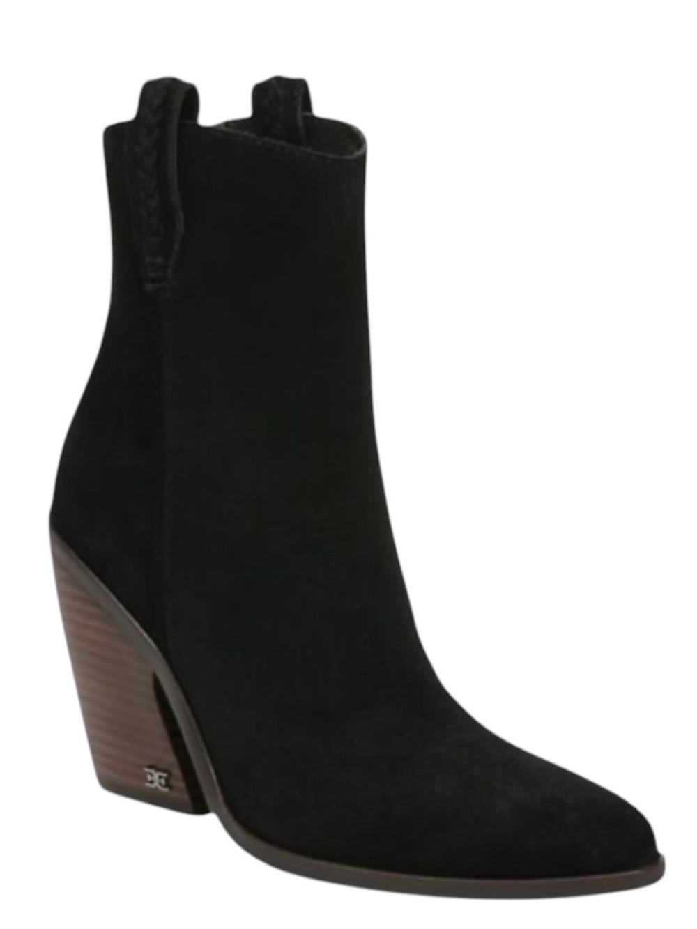 Sam Edelman Agnes Western Boot Black Pointed Toe Leather Bootie Size 7.5